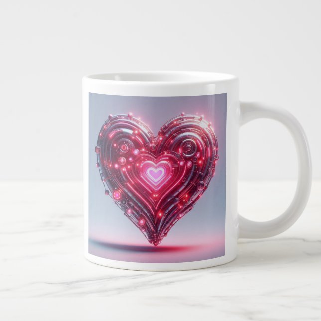 Modern Futuristic Glowing Pink Heart  Large Coffee Mug (Right)