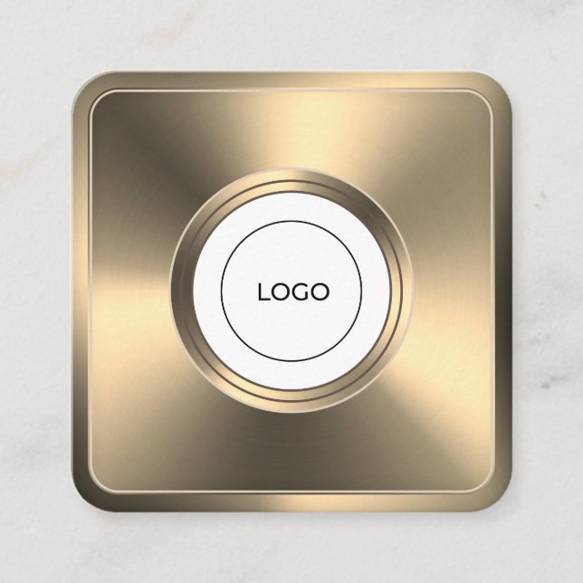 Modern futuristic golden frame with logo square business card (Front)