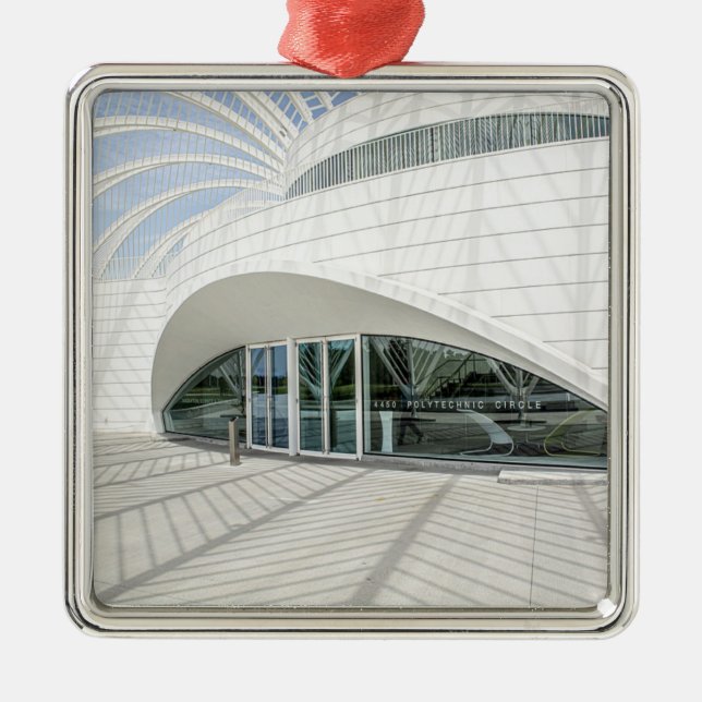 Modern futuristic white building metal tree decoration (Front)