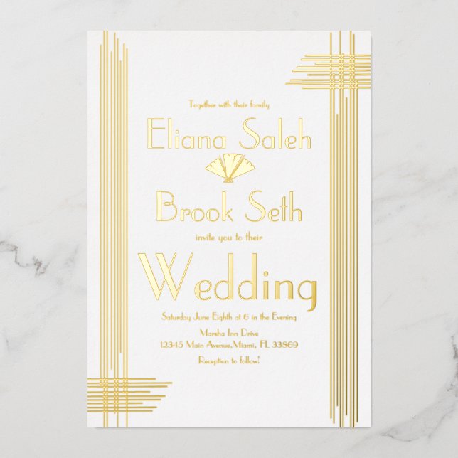 Modern Gabsty Art Deco Gold Wedding Pressed   Foil (Front)