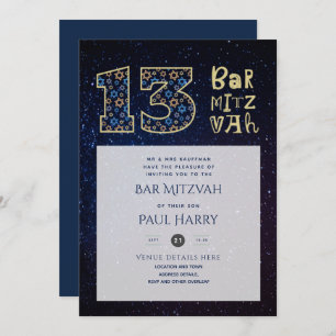 Modern Galaxy Blue BAR MITZVAH Invitations