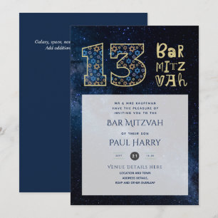 Modern Galaxy Blue BAR MITZVAH Invitations