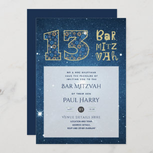 Modern Galaxy Blue BAR MITZVAH Invitations