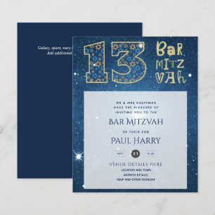 Modern Galaxy Blue BAR MITZVAH Invitations