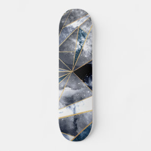 Modern Galaxy Nebula Geometric Gold Triangles Skateboard