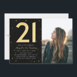 Modern Galaxy Photo Black Gold 21st Birthday Party Invitation<br><div class="desc">Modern Galaxy Photo Black and Gold Birthday Party Invitation</div>