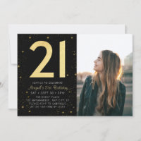 Modern Galaxy Photo Black Gold 21st Birthday Party