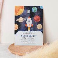 Modern Galaxy Planets Space Rocket Kids Birthday