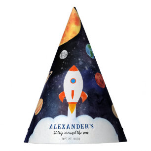 Modern Galaxy Planets Space Rocket Kids Birthday Party Hat