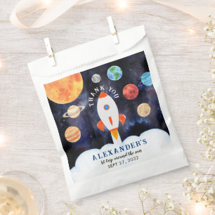 Modern Galaxy Planets Space Rocket Thank you Favour Bags