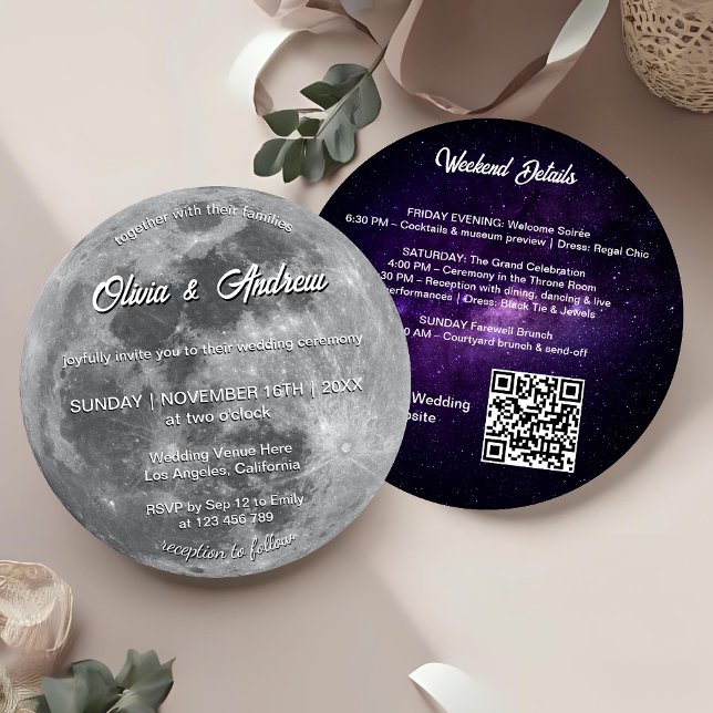 Modern Galaxy QR Code Full Moon Wedding Invitation (Creator Uploaded)