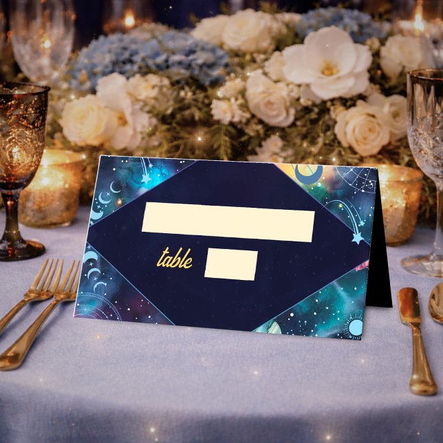 Modern galaxy space moon phases celestial wedding place card (Creator Uploaded)
