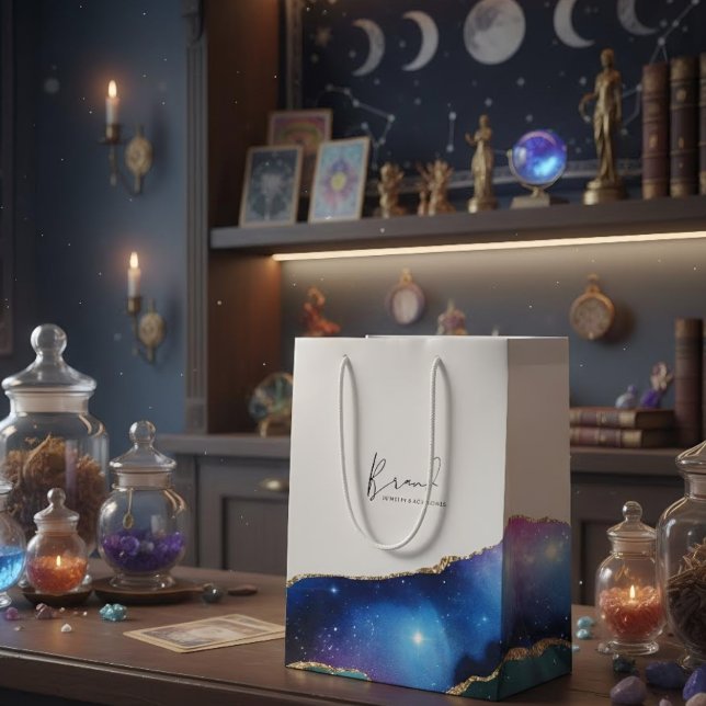 Modern Galaxy Vibrant Celestial Brand Logo White Medium Gift Bag (Creator Uploaded)