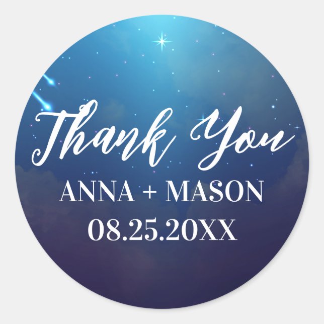 Modern Galaxy with Falling Star Thank You Wedding  Classic Round Sticker (Front)
