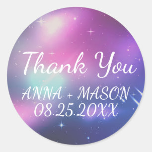 Modern Galaxy with Falling Star Thank You Wedding  Classic Round Sticker