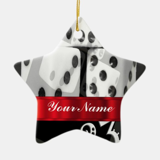 Modern gambling dice ceramic tree decoration (Front)