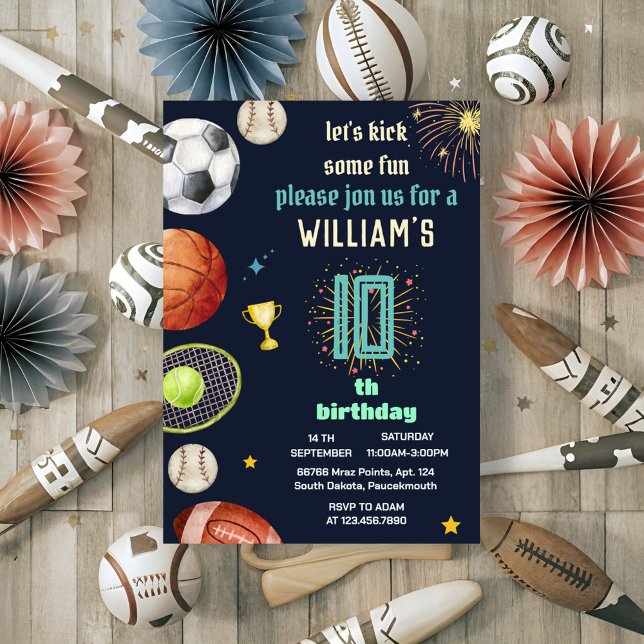 modern game blue kids boys Sports 10th Birthday Invitation (Creator Uploaded)