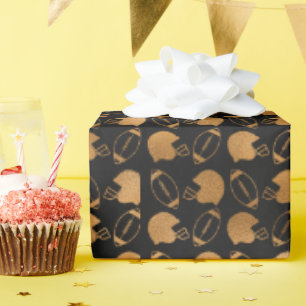 Modern Game Day Black & Gold Football Pattern Wrapping Paper