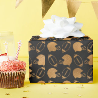 Modern Game Day Black & Gold Football Pattern Wrapping Paper
