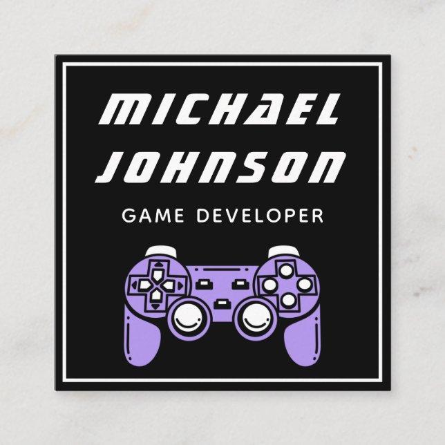 Modern Game Developer Designer Black White Trendy  Square Business Card (Front)