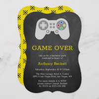 Modern Game Over Bachelor Party Invitations
