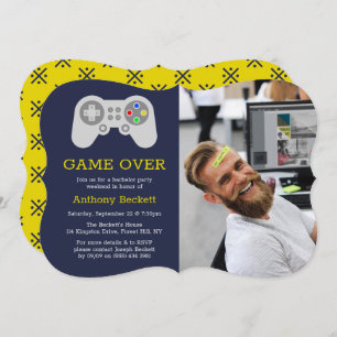 Modern Game Over Photo Bachelor Party Invitations