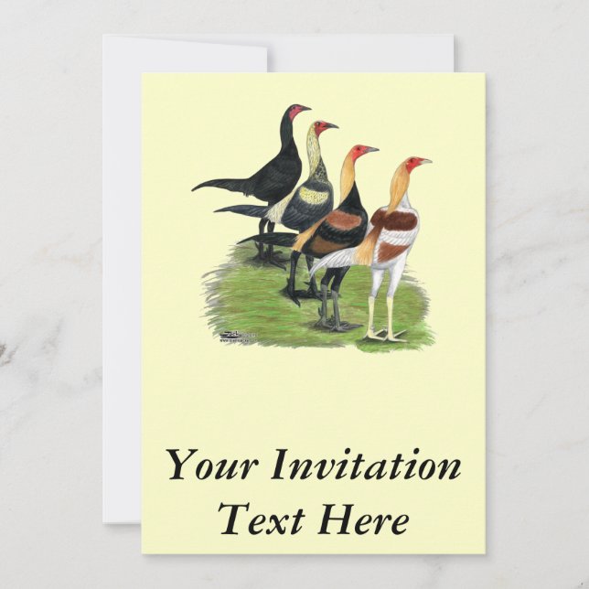Modern Game Roosters Invitation (Front)