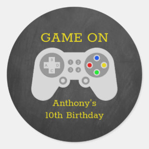 Modern Gamer Any Age Birthday Party Classic Round Sticker