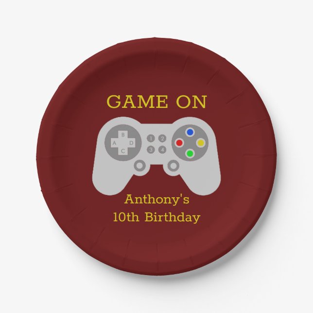Modern Gamer Any Age Birthday Party Paper Plate (Front)