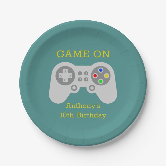 Modern Gamer Any Age Birthday Party Paper Plate (Front)