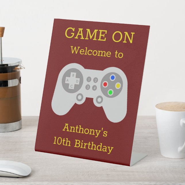 Modern Gamer Any Age Birthday Party Welcome Pedestal Sign (In SItu)