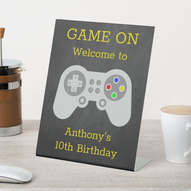 Modern Gamer Any Age Birthday Party Welcome Pedestal Sign (In SItu)