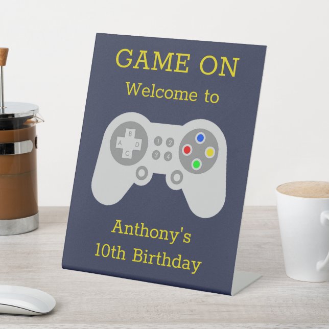 Modern Gamer Any Age Birthday Party Welcome Pedestal Sign (In SItu)