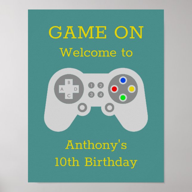 Modern Gamer Any Age Birthday Party Welcome Poster (Front)