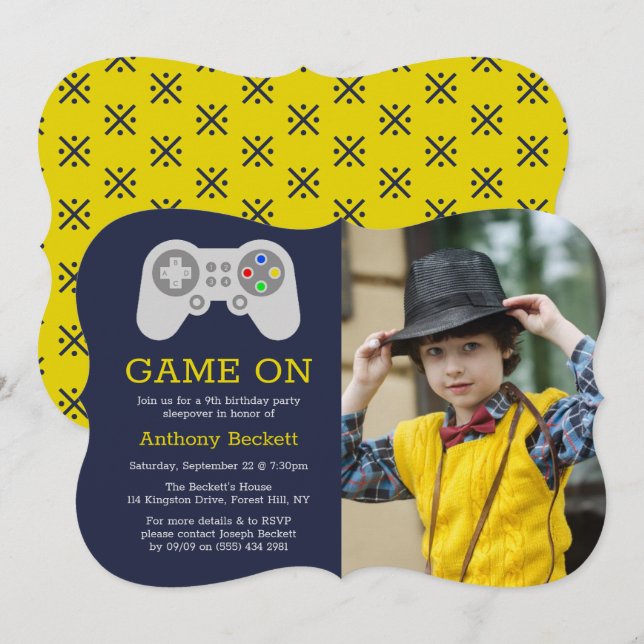 Modern Gamer Any Age Birthday Photo Invitation (Front/Back)