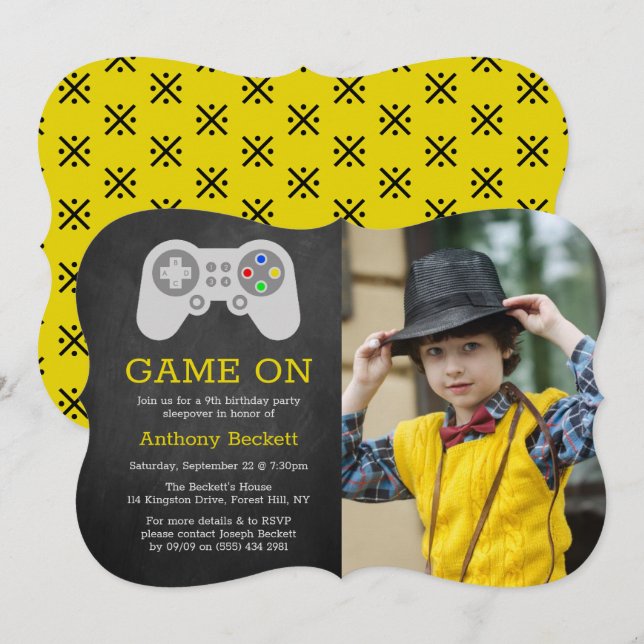 Modern Gamer Any Age Birthday Photo Invitation (Front/Back)