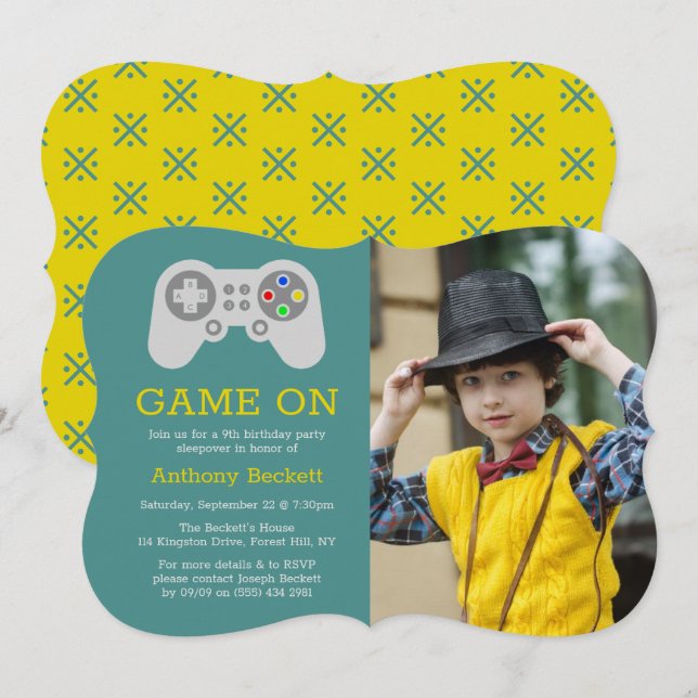 Modern Gamer Any Age Birthday Photo Invitation (Front/Back)