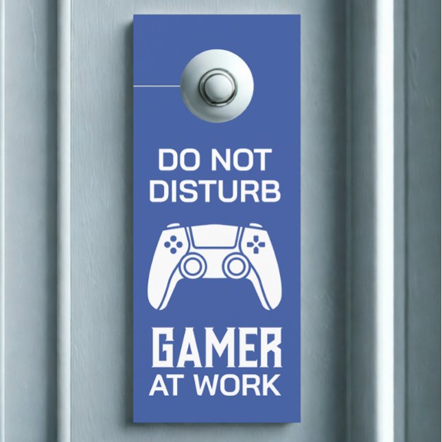 Modern Gamer At Work Personalised Game Controller Door Hanger (Modern custom gamer at work for video game lover door hanger)