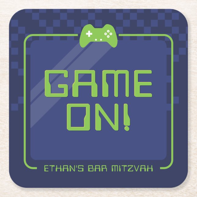 MODERN GAMER cool controller navy neon green Square Paper Coaster (Front)