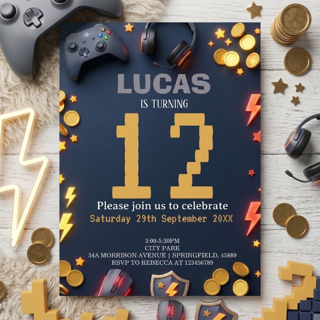 Modern Gaming Birthday Theme Invitation (Creator Uploaded)