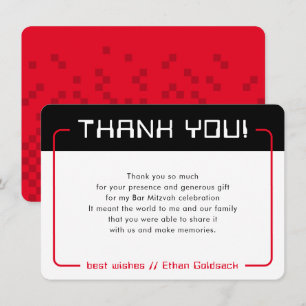 MODERN GAMING THANKS Bar Mitzvah cool black red Thank You Card