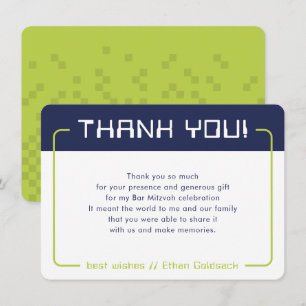 MODERN GAMING THANKS Bar Mitzvah navy blue Lime Thank You Card