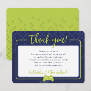 MODERN GAMING THANKS Bar Mitzvah navy blue lime Thank You Card