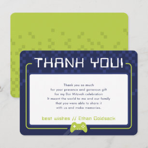 MODERN GAMING THANKS Bar Mitzvah navy blue lime Thank You Card