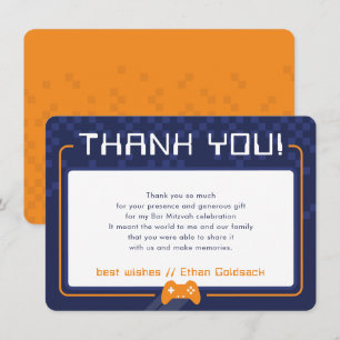 MODERN GAMING THANKS Bar Mitzvah navy blue orange Thank You Card