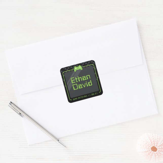 MODERN GAMING trendy black neon green Square Sticker (Envelope)