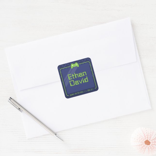 MODERN GAMING trendy navy blue neon green Square Sticker (Envelope)