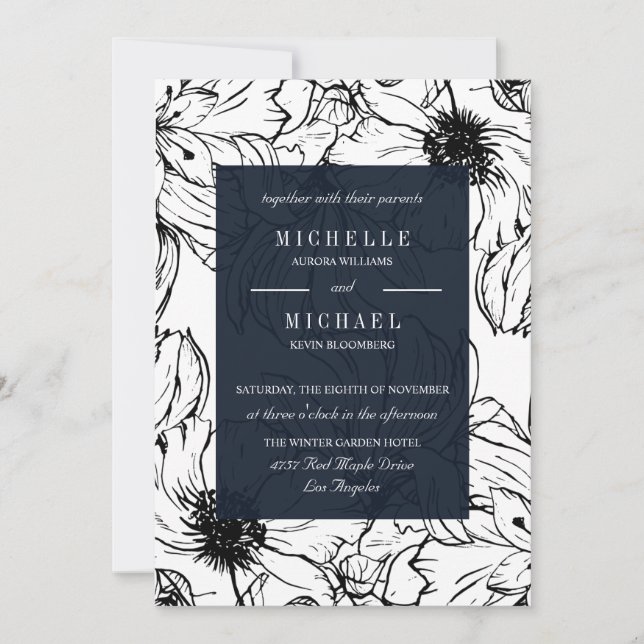 Modern Garden | Blue | Floral wedding Invitation (Front)