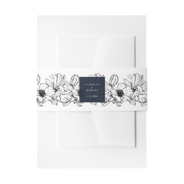 Modern Garden | Blue | Floral wedding Invitation Belly Band (Front Example)