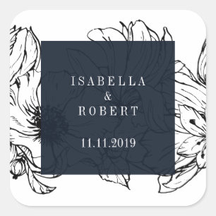 Modern Garden   Blue   Floral wedding Square Sticker